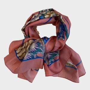 Vintage Morsly NY Satin Bubblegum Pink Floral Scarf Made in Japan 31x31"